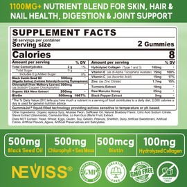 NEVISS NEVISS Black Seed Oil Gummies, Chlorophyll & Sea Moss Supplement + Magnesium Glycinate Gummies for Adults & Kids 4+