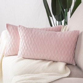 Madizz Pack of 2 Super Soft Velvet Decorative Cushion Covers with Texture Luxury Style Throw Pillow Cases Pillow Shell for Sofa Bedroom Light Pink 12x20 inch Rectangular