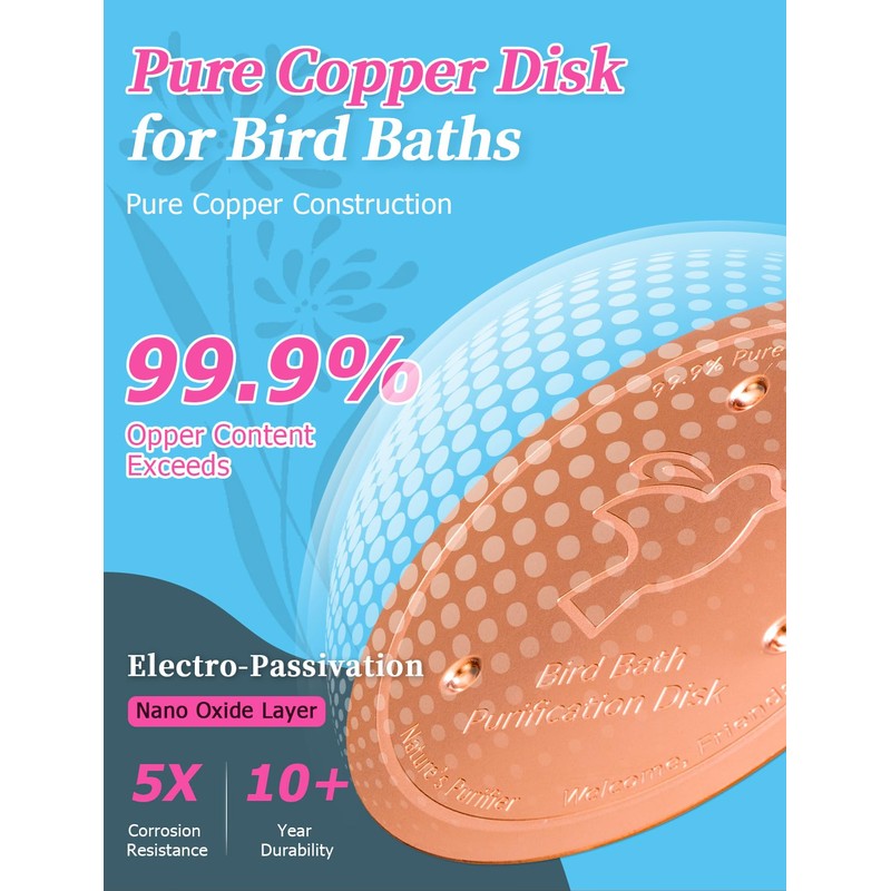 Mellbree 2-Pack Bird Bath Purification Disk, 99.99% Pure Copper Disc