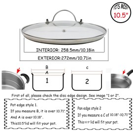HEVSTIL 10.5 Inch Tempered Glass Lid Glass Lid with Stainless Steel Handle Pan Lid Glass Vented Skillet Cover for Frying Pan Lodge Cast Iron Skillet