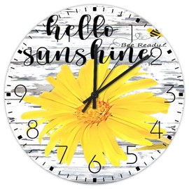 Minimalist Clock Non-Ticking Sweep Movement Hello Sunshine Sunflower Frameless Wall Clocks Home Decor for Hall Bathroom Porch 15x15 Inch