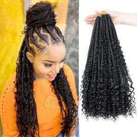 WoWCFyyds 8 Packs Crochet Braids 18 Inch Goddess Box Braids Curly Hair Bohemian Crochet Braids Synthetic Hair Extensions for Black Women (1B/30)