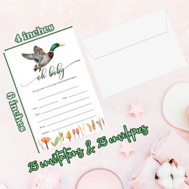 Kqfdr Mallard Duck Baby Shower Invitations with Envelopes, 25 Sets, Hunting Ideas Baby Shower Invites for Party Supplies, 4"x6" A12