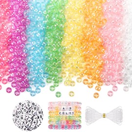 Pony Beads AB Colors, Hair Beads for for Kids Girls, 1200Pcs Pony Beads and 100 Pcs Letter Beads, Plastic Pastel Beads for DIY Crafts Braids Bracelet Jewelry Making (8 AB Colors)