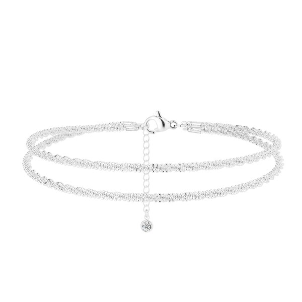 LUXYSODE Silver Anklets for Women,Dainty Layered Waterproof Adjustable Anklet, Beach