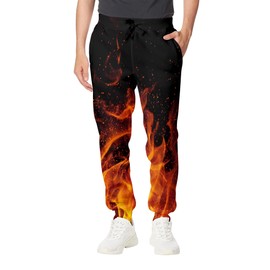 Goodstoworld Mens Womens 3D Jogger Track Flame Orange Black Long Pants Active Athletic Training Sweatpants Workout Trousers L