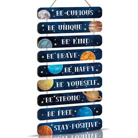 HPUINB Planet Wall Art,Space Wall Decor,The Solar System Wall Decoration for Boys Bedroom,Movational Quotes Hanging Decor,Be Kind Be Brave Inspirational Phrase Wall Art for Kids Bedroom Nursery Gift