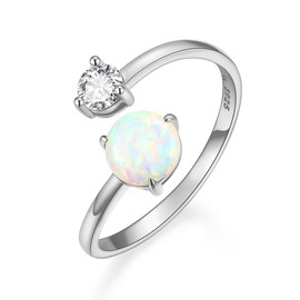 SIMPLGIRL Opal Rings 925 Sterling Silver Stacking Rings Adjustable 14K Gold Plated Rings for Women Girls, Sterling Silver
