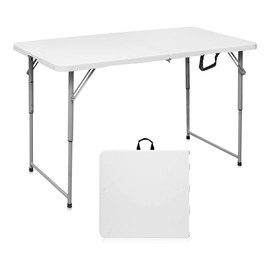 Red Mountain Valley 4 Feet Portable HDPE Foldable Table with Carrying Handle & Adjustable Height, 330lbs Capacity Heavy Duty Folding Plastic Dining Table Indoor Outdoor for Camping, Wedding, Picnic