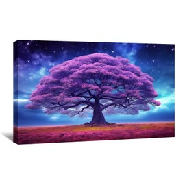 LYUNSHUO Northern Lights Canvas Wall Art Purple Tree Picture Print Aurora Painting Modern Artwork for Living Room Bedroom Home Office Decor Gallery Wrapped(Tree-3,12.00"x18.00")