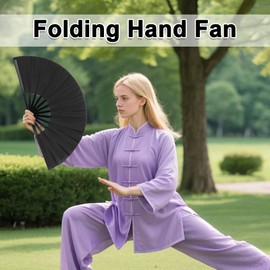 Boots On The Ground Fan, 13 Inch Folding Hand Fan for Line Dancing, Large Rave Fan for Women Foldable, Large Popping Fan for Outdoor, Wedding, Party, Decoration (Black, 1Pcs)