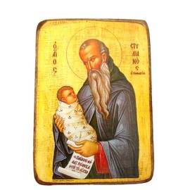 Wooden Greek Christian Orthodox Wood Icon of Saint Stylianos / A0