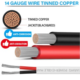 MOOKEERF 14 Gauge Marine Wire,20ft 14 AWG Duplex Marine Grade Wire,Tinned Copper Boat Cable,Marine Electrical Wire Cable for Automotive Boat Speakers Solar Outdoors