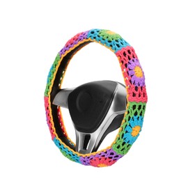 Boho Crochet Steering Wheel Cover Set, Crochet Flower Seat Belt Covers, Girly Car Accessories for Women, Handmade Knit Steering Wheel Cover by HZYZW (A Wheel Cover)