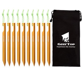 GEERTOP Camping Zelthering Zelt Heringe Aluminium Zelt-Kleinteile 10 Pack Y-förmige Wirbel für Zeltplane,Camping, Strand,andern Bergsteigen,Geeignet für die Meisten Bodentypen (Gold)