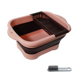 Zimso 2.77 Gallon (10.5L) Collapsible Dish Basin with Drain Plug, Pink Camping Dish Basin for RV, Space-Saving Foldable Washing Bin, BPA-Free Portable Sink for Vegetables and Dishes - with Brush