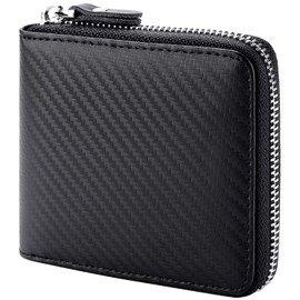 Huztencor Wallets for Men RFID Blocking Leather Mens Wallet with Zipper Credit Card Holder Cases Coin Pocket Purse Pouch Carbon Fiber Black