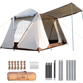 ARMOR CASTLE Camping Tents, 3-4 People Waterproof Cabin Tents, Double Layer Family Camping Tent with 2 Doors 360 Degree Panoramic Screen Window, Beach Tent with Carry Bag for Outdoor Hiking