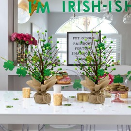 nuvagiki 2 Pack St. Patricks Day Trees Decorations - 16inch Irish Berry Shamrock Tree Decorations, St. Patrick's Day Tabletop Tree Decor and Centerpiece Ideas