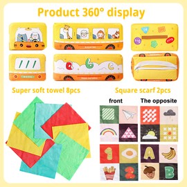 EDLMKM Baby Tissue Box Toy, Baby Toys 6 to12 Months, Sensory Toys for 6 Month Old, Contrast Crinkle Square Sensory Toys include Colorful Scarves, for Boy Girl Christmas Shower Gifts