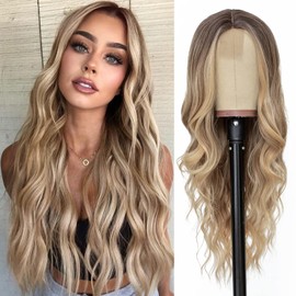 Pelucas para Mujer Cabello Natural 26 pulgadas, Peluca Ombre Rubia Negra Ondulada, Fibra de Alta Calidad, Resistente a Altas Temperaturas y Se Puede Permanente y Teñir (Ombre Rubia Negra)