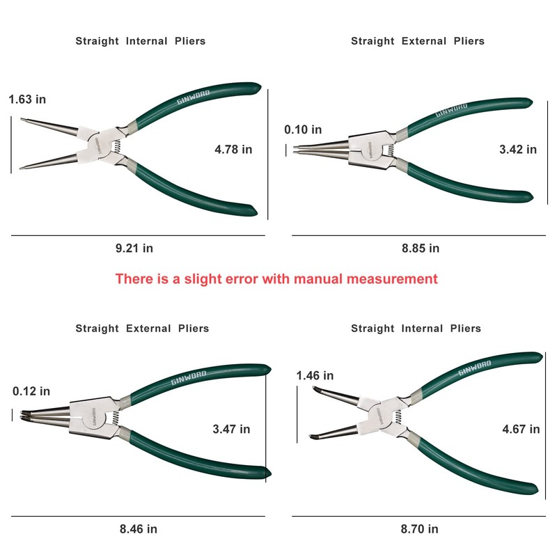 GINWORD 9 inch Bent Internal Jaw large Snap Ring Plier,