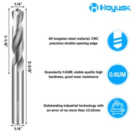 1/4" Drill Bits Solid Carbide Drill Bits, Tungsten Carbide Drill Bit Set, Metal Drill Bit Set for Stainless Steel Hardened Steel Cast Iron Alloy Copper, 5 Pcs