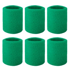 TopTie 6 Pcs Wrist Sweatbands Sports Wristband Terry Cotton Absorbent for Tennis Basketball Competitions, Green 3-1/8 Inch