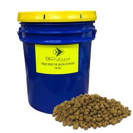 BIG Kahuna Koi Fish Food- 20lbs Bucket – Made in The USA - Koi Food Floating Pellets – 3/16" - 1/4" Pellet Size – 32% Protein Fish Food – Rich in Nutrients