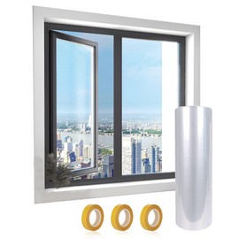 Indoor Window Shrink Film Kit 1.6m x 12m, Double Sided Tape 1.5cm x 20m x 3 Rolls, POF Insulating Shrink Film for Windows, High Definition Transparent