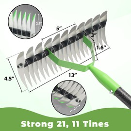 Thatch Rake, 69 Inch Lawn Thatching Rake for Cleaning Dead Grass, 13 Inch Wide Heavy Duty 21 Teeth Steel Metal Rakes, Landscaping Raking Garden Tools for Lawn Care Loosening Leveling Soil Mulch