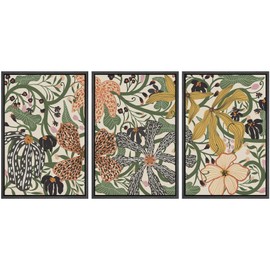 SIGNWIN Framed Canvas Print Wall Art Set Botanical Elegance with Vintage Floral Illustration in Warm Colors Illustrations Decorative Rustic Zen for Living Room, Bedroom, Office - 24"x36"x3 BLACK