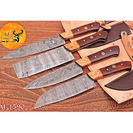 M DAMASCUS CUSTOM HANDMADE FORGED DAMASCUS STEEL CHEF KNIFEL SET KITCHEN KNIVES 1590