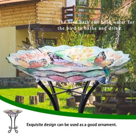 VCUTEKA Glass Bird Bath Outdoor with Metal Stand for Lawn Yard Garden Decor Butterfly Bird Feeder