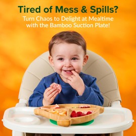 Bamboo Divided Suction Plate Baby - Strong Suction Toddler Plates - Non-Toxic All Natural Eco Friendly Materials - Sail Boat