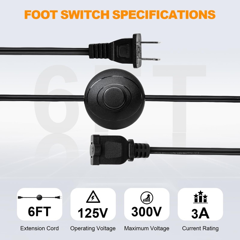 Foot Pedal Switch, 6FT Extension Cord with Polarized Plug, Heavy