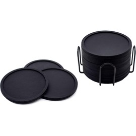ECOGREEN® - Portavasos para Mesa de Silicon, 12 Piezas, Posavasos para Bebidas frias o Calientes Fabricados de Silicon Color Negro. Grosor 5 mm.