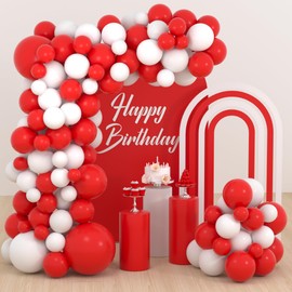 Red White Balloon Garland Arch Kit, 122PCS White and Red Balloons Red White Party Balloons for Women Birthday Wedding Baby Bridal Shower Engagement Anniversary Mother Day Party Decorations