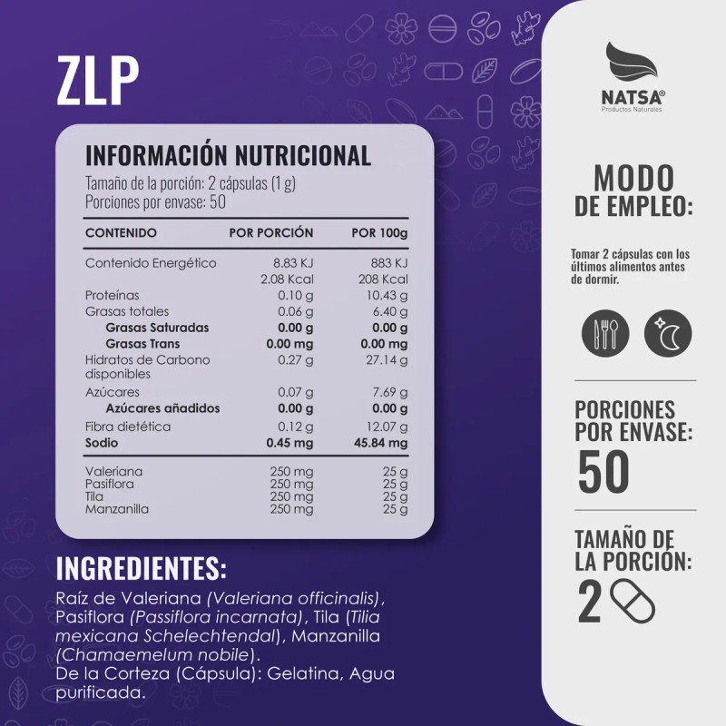 Zlp 100 Cápsulas Duerme Dormir Descansar Más Ingredientes Naturales Plantas