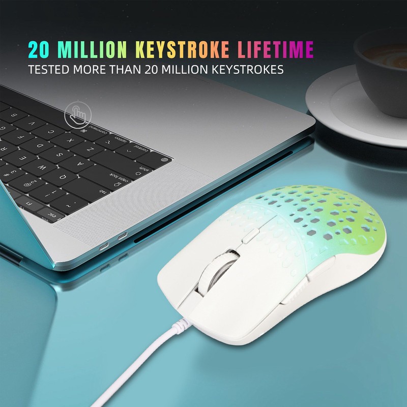 Wired Gaming Mouse with 7 RGB 3600DPI Lightweight Ergonomics Breathable