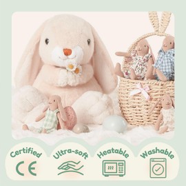 Giant bean Microwave Heating Pad, 10.4'' Bunny Heating Pad Stuffed Animal with Heatable & Freezable Clay Beads, Easter Plush Toy Gift for Boys & Girls (Cream White)