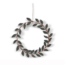 Park Hill Collection Upcycled Tent Canvas Olive Mini Leaf Wreath, 6.25-inch Diameter, Canvas, Brass and Glass, for Home, Office, Kitchen, Room Décor Use