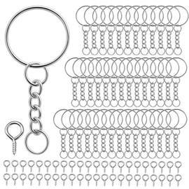 Set di 180 portachiavi fai da te (90 portachiavi anelli catena + 90 perni con occhiello a vite), chiavi fai da te (argento)