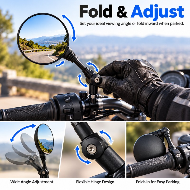 Folding Motorcycle Rearview Mirrors for Bikes & Scooters – Adjustable