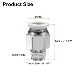 HARFINGTON 10pcs Push to Connect Fitting 5/16" Tube OD x 1/8" NPT Thread Male Straight Union Fitting Copper Quick Connect Pneumatic Fitting for Semi Truck Trailer Air Brake System, White