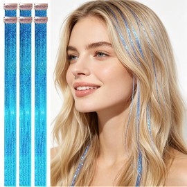 Lentejuelas para el pelo, paquete de 12 unidades. Accesorios de pelo con purpurina de colores. Extensiones de lentejuelas con pinza de 50 cm. Accesorios de Kit de fiesta para mujeres y niñas (azul)