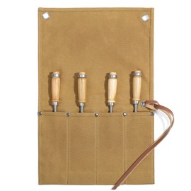 Wrench Roll up Bag, Heavy Duty Waxed Canvas Small Tool Organizer Pouch (Khaki)