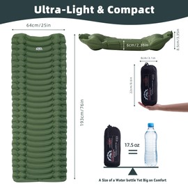 GearDoctors® Ether Ultralight Sleeping Pad 17.5oz – Compact Camping Air Mattress – Inflatable Sleeping Mat for Backpacking, Hiking, Tent, Outdoor Travel