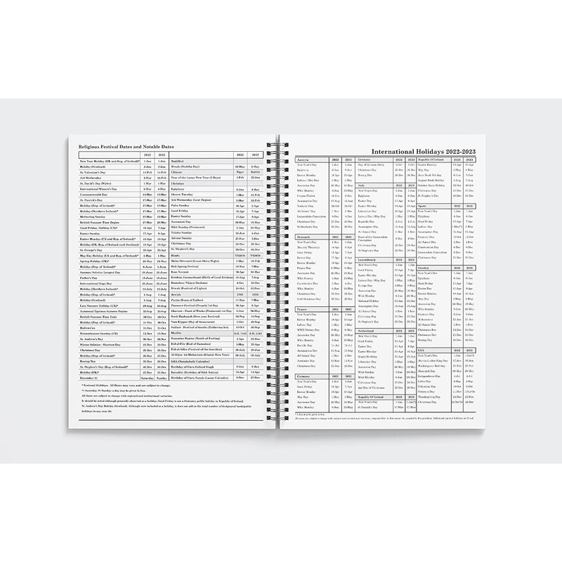 2022 A5 Week to View Hardback Wiro Bound Diary Planner