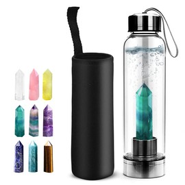 HINATAA Crystal Water Bottle, Removable Healing Natural Quartz Water Bottle, 550 ml (Emerald Green)